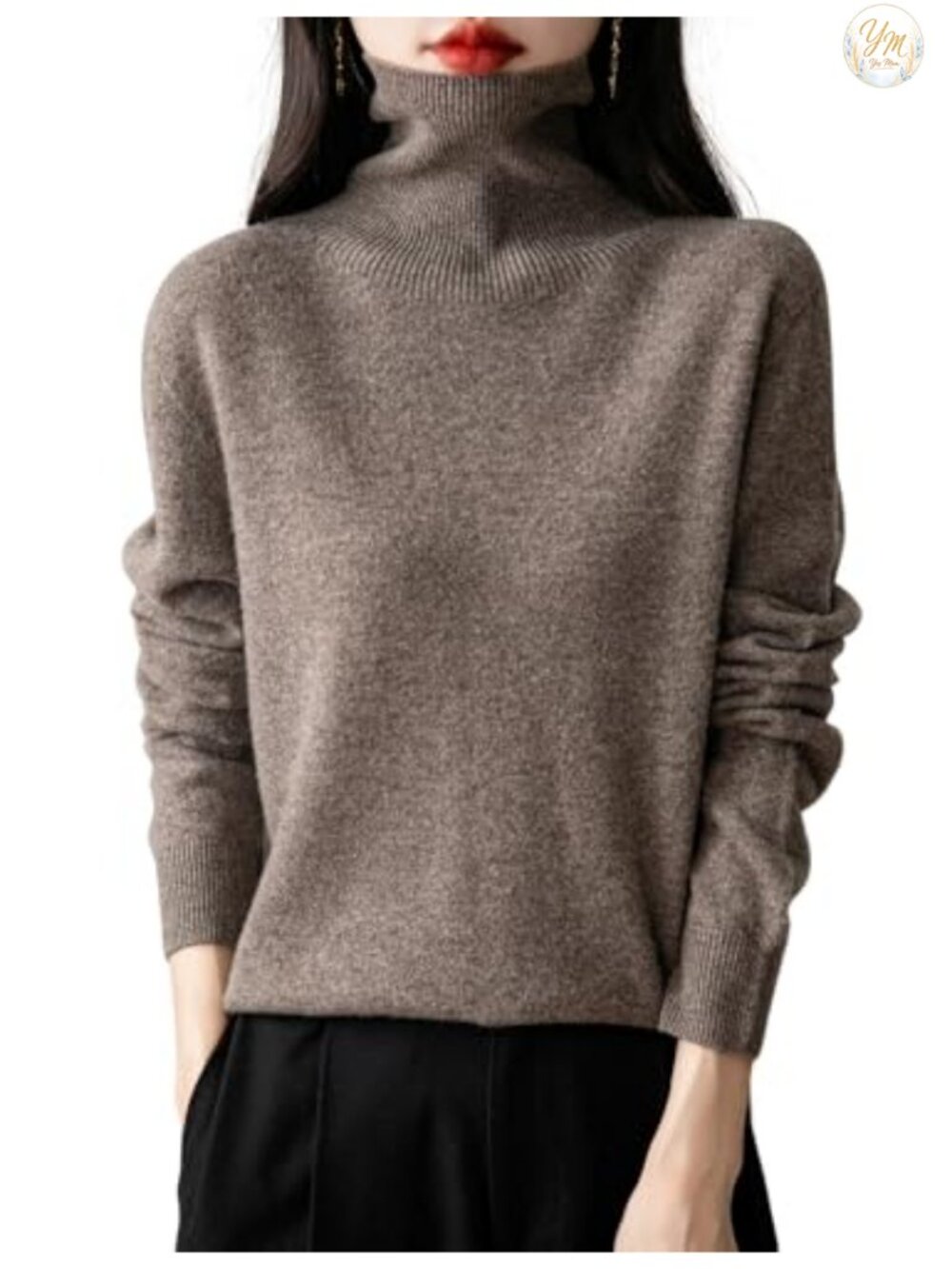 100% Merino Wool Turtleneck Seamless Knit Pullover Sweater Women's Long Sleeve
